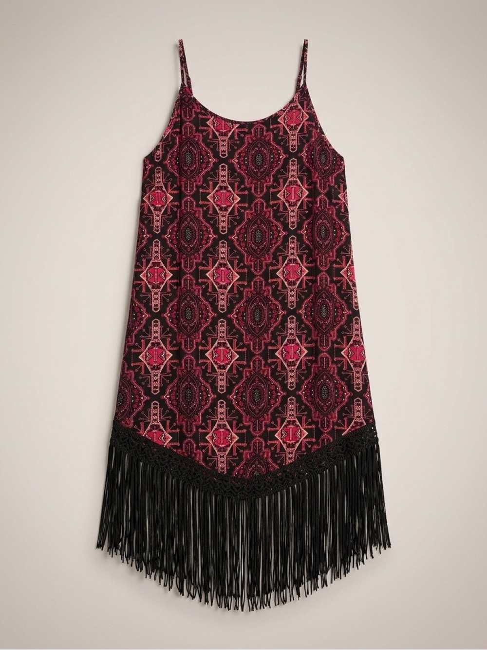 Forever 21 Burgundy and Pink Geometric Fringe Slip Dress